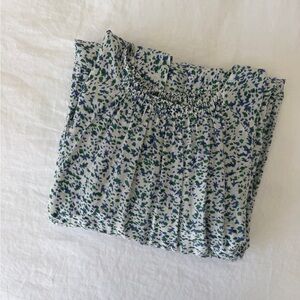 MIRTH Smocked Floral Blouse in Blue & Green